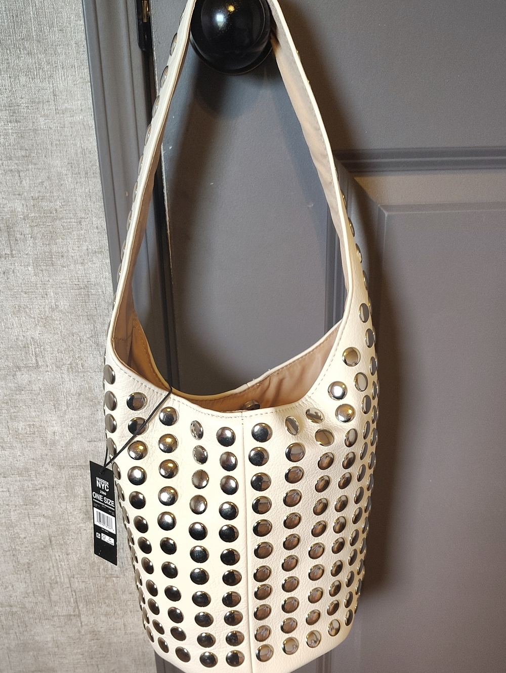 Madden NYC Women's Studded Bucket Studded Shoulder Bag, White